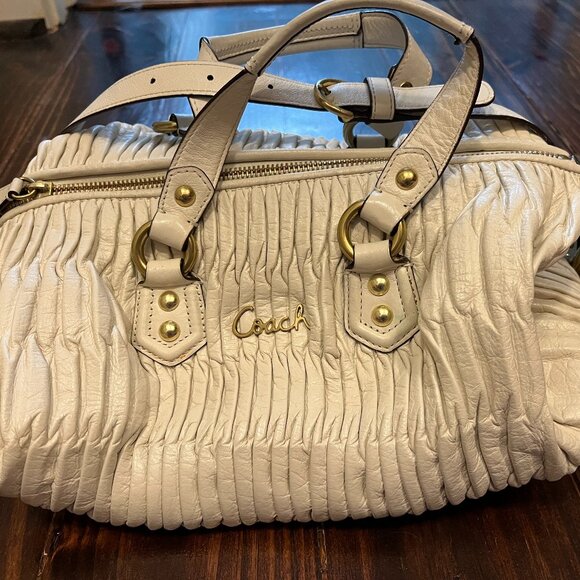 COACH Ashley Gathered White Oak Leather Satchel/Shoulder Bag F23966 - Picture 1 of 9